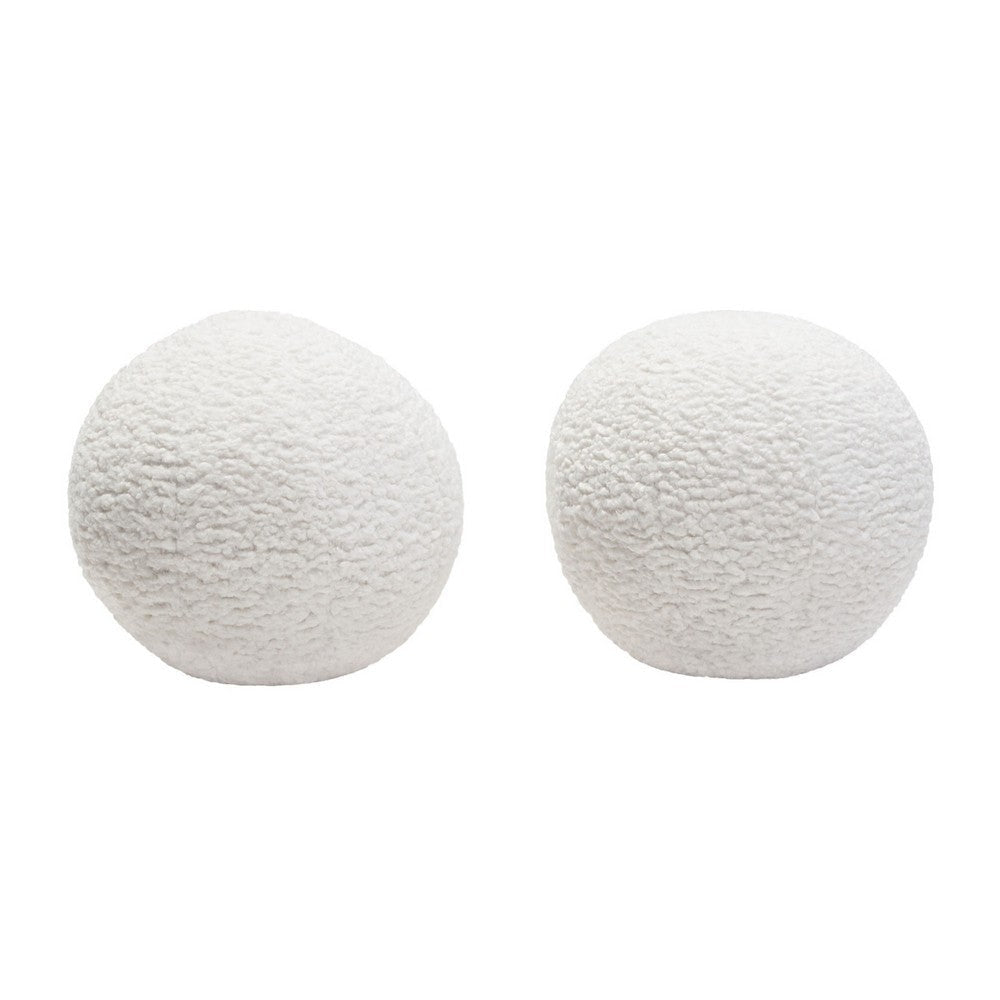Wily Accent Pillow Set of 2 | 10’’ Round Ball| White Faux Sheepskin