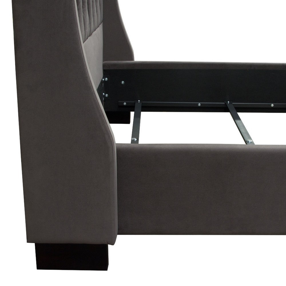 Zoa King Size Bed w Tufted Headboard | Smoke Gray Velvet Upholstery BM338801