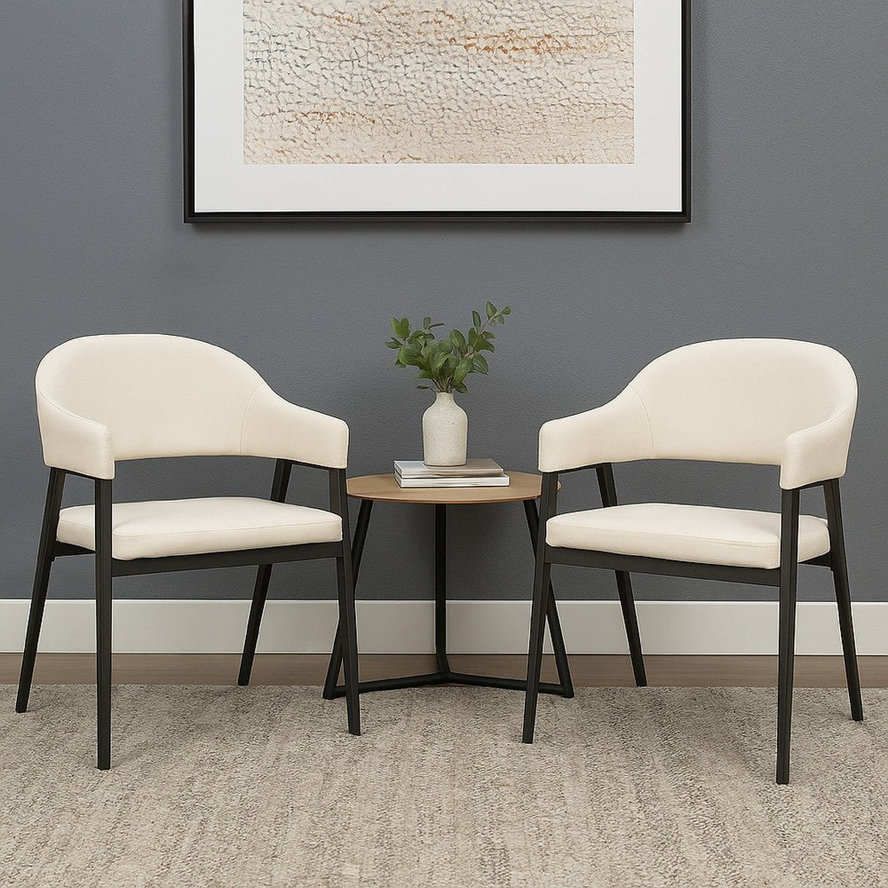 Arie Dining Side Chair Set of 2 | Cream White Polyester | Black Legs