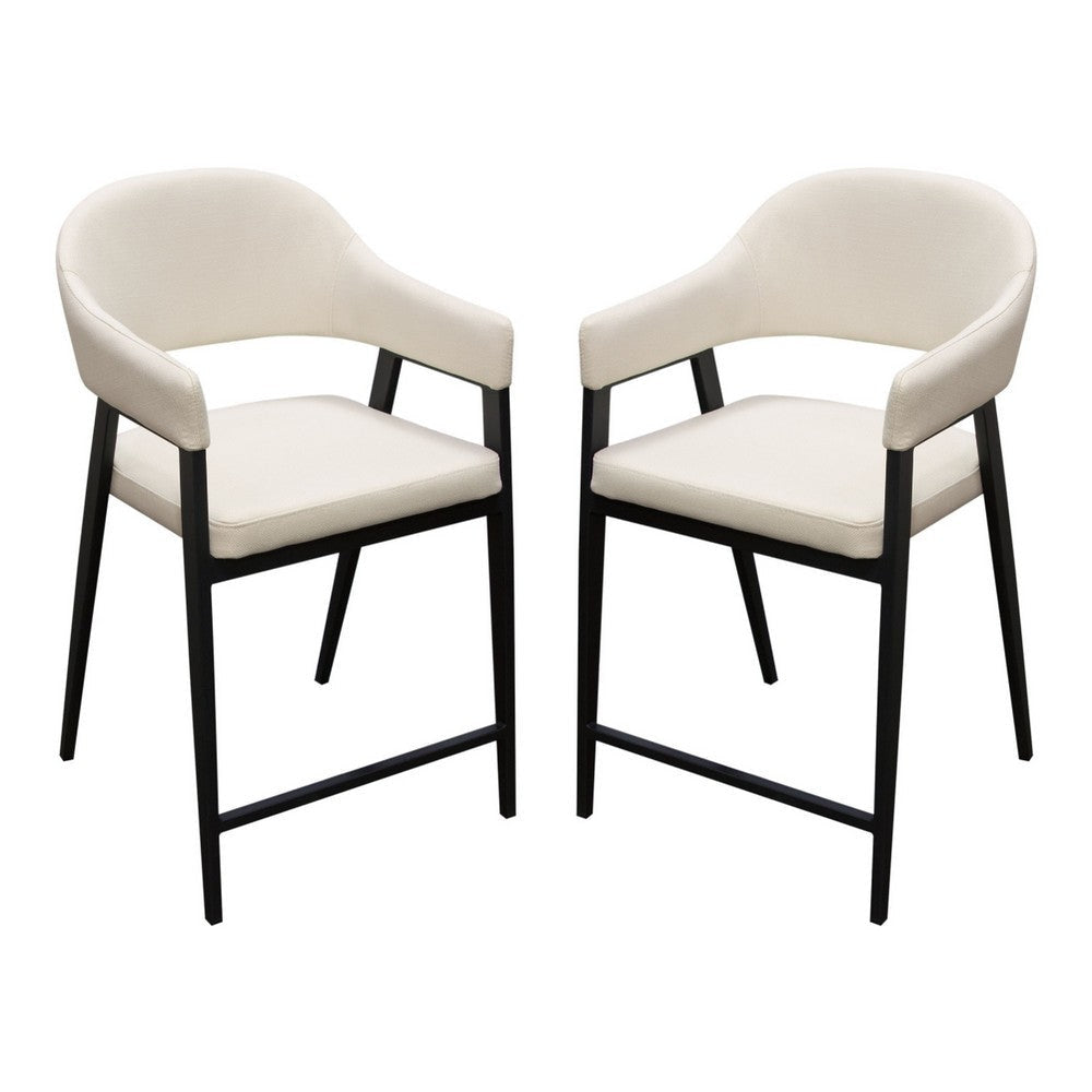Arie Counter Height Chair Set of 2 | Cream White Polyester | Black Legs BM338805