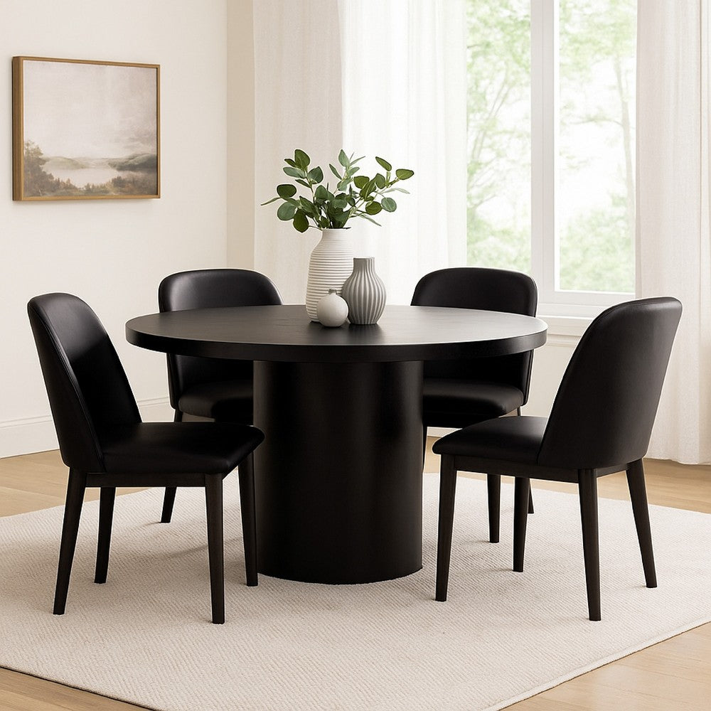 Reny Dining Table | 54" | Round Black Acacia Wood Top | Iron Pedestal