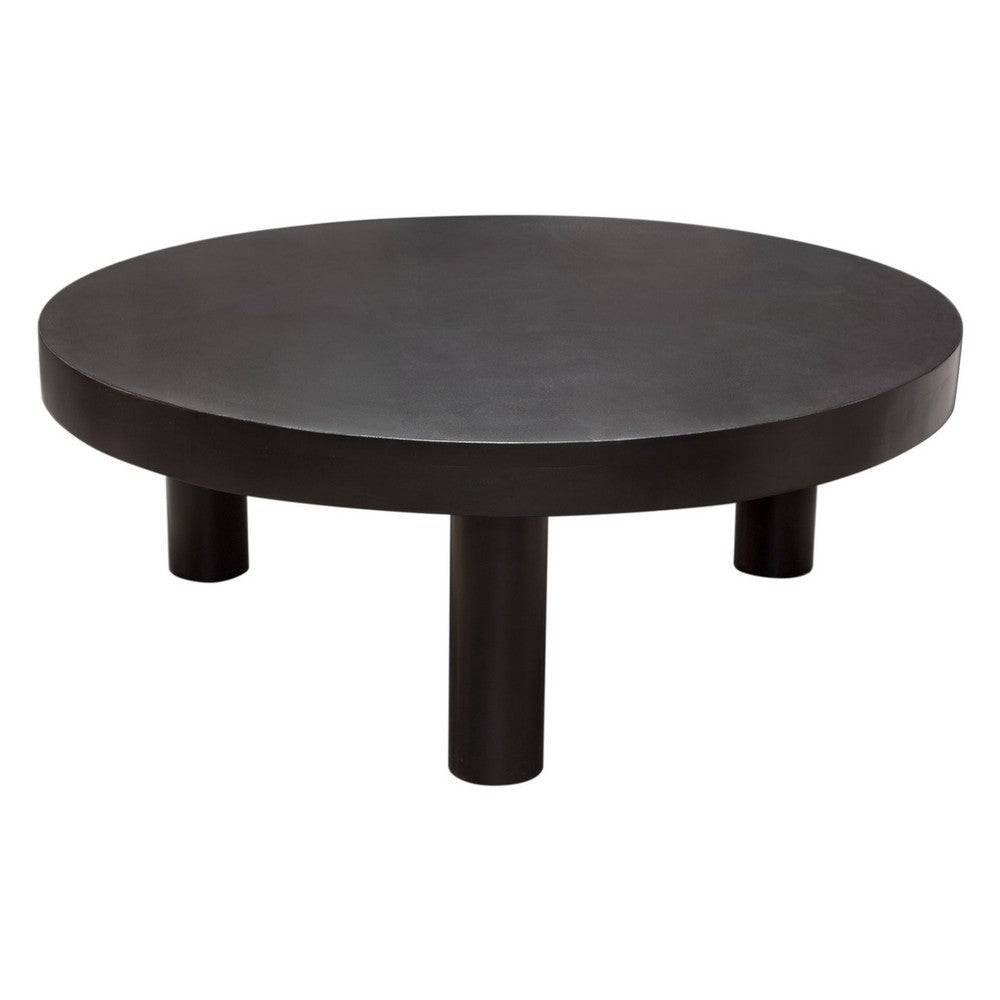 Reny Cocktail Coffee Table | 42’’ Round Black Acacia Wood Top | Iron Legs BM338807