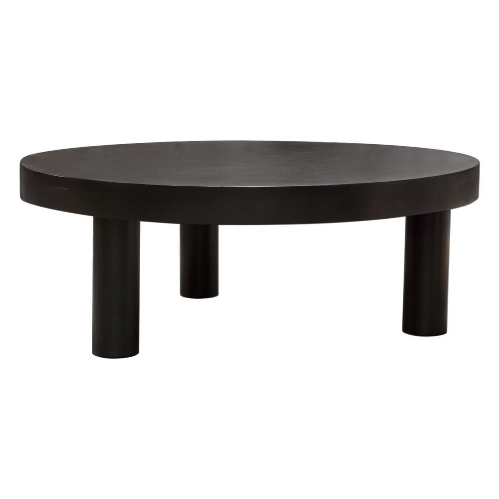 Reny Cocktail Coffee Table | 42’’ Round Black Acacia Wood Top | Iron Legs BM338807