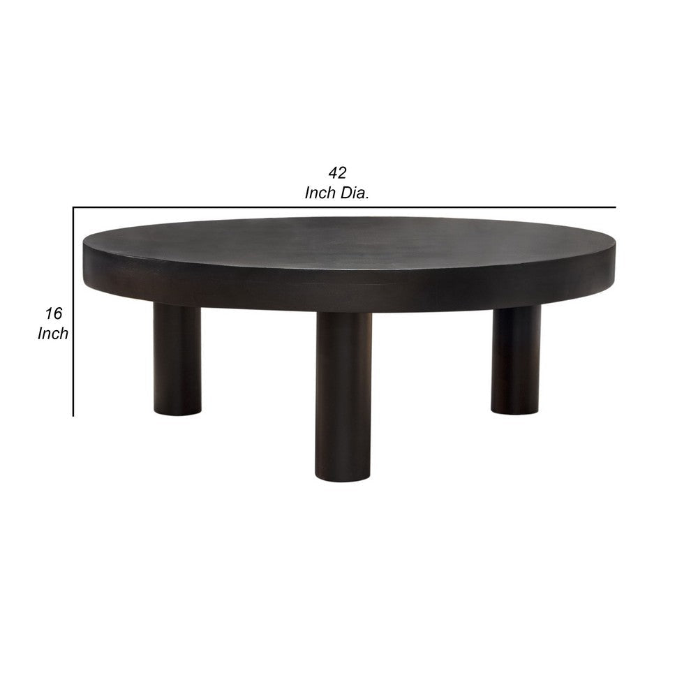Reny Cocktail Coffee Table | 42’’ Round Black Acacia Wood Top | Iron Legs BM338807