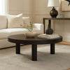 Reny Cocktail Coffee Table | 42" Round Black Acacia Wood Top | Iron Legs