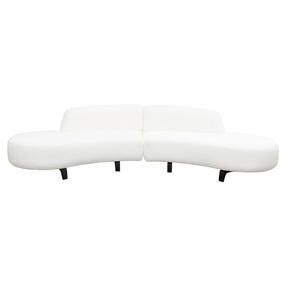 Ikka 2pc Modular Curved Chaise Set | White Faux Shearling | Black Wood Base BM338808