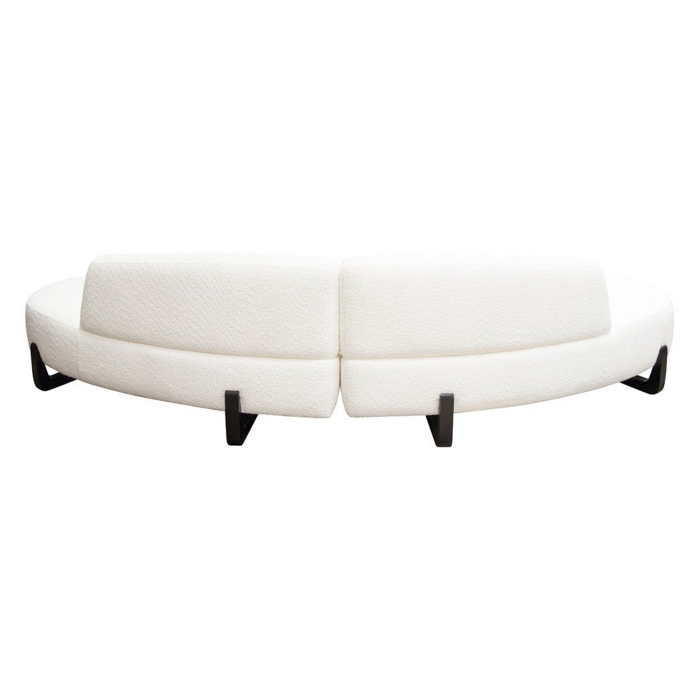Ikka 2pc Modular Curved Chaise Set | White Faux Shearling | Black Wood Base BM338808