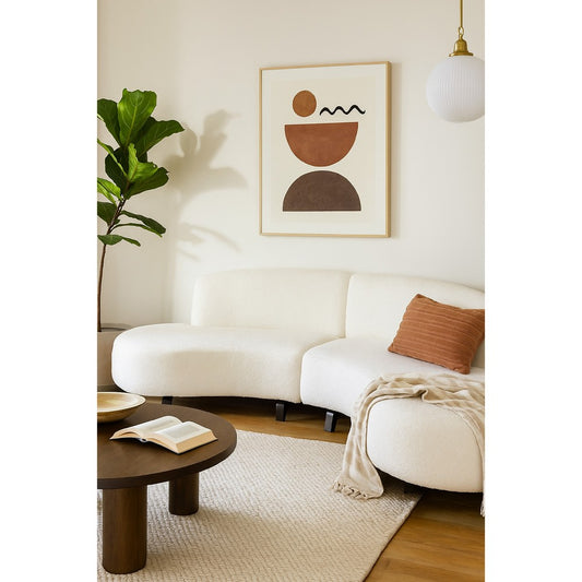 Ikka 2pc Modular Curved Chaise Set | White Faux Shearling | Black Wood Base