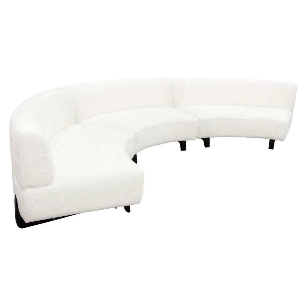 Ikka 3pc Curved Modular Sofa | White Faux Shearling | Black Wood Base BM338809