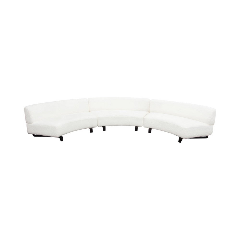 Ikka 3pc Curved Modular Sofa | White Faux Shearling | Black Wood Base BM338809