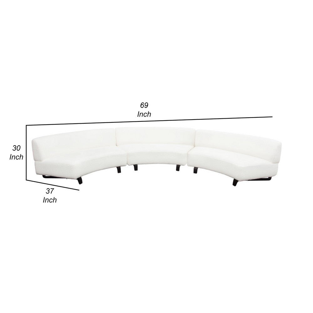 Ikka 3pc Curved Modular Sofa | White Faux Shearling | Black Wood Base BM338809