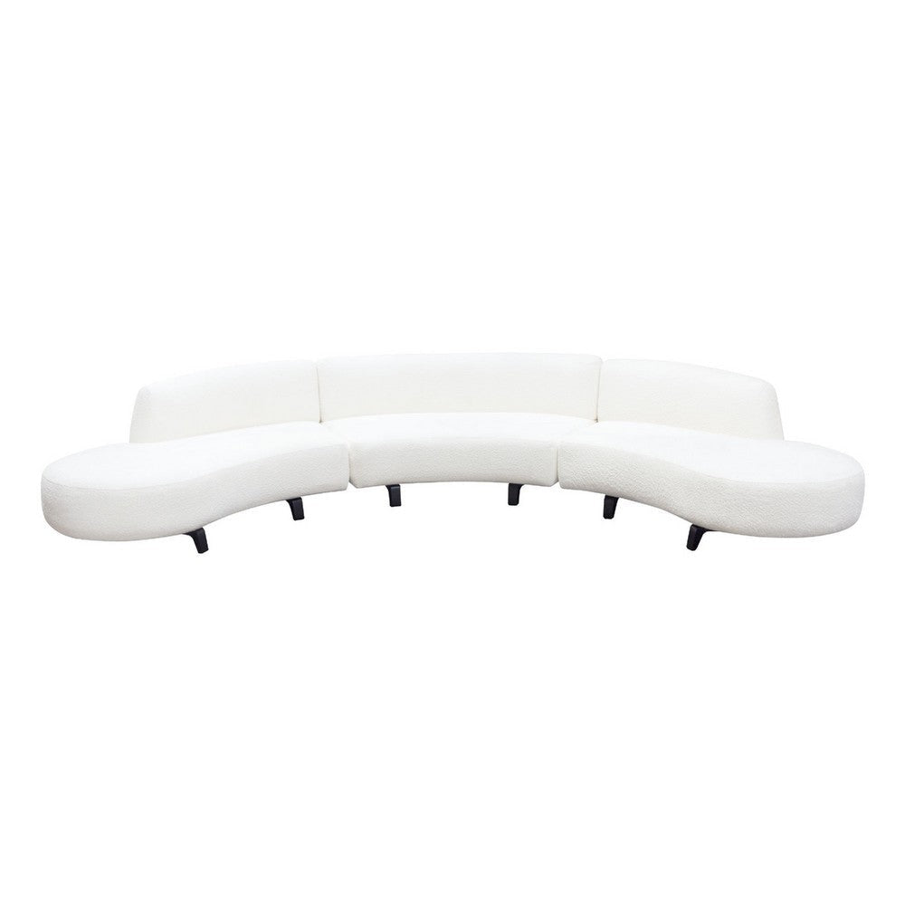 Ikka 3pc Modular Curved Sofa w Chaise | White Faux Shearling | Black Wood BM338810