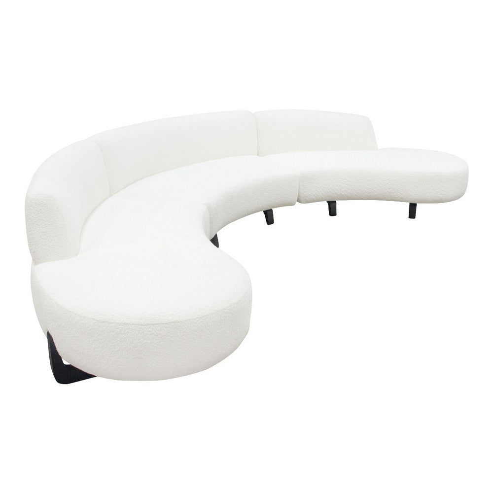 Ikka 3pc Modular Curved Sofa w Chaise | White Faux Shearling | Black Wood BM338810