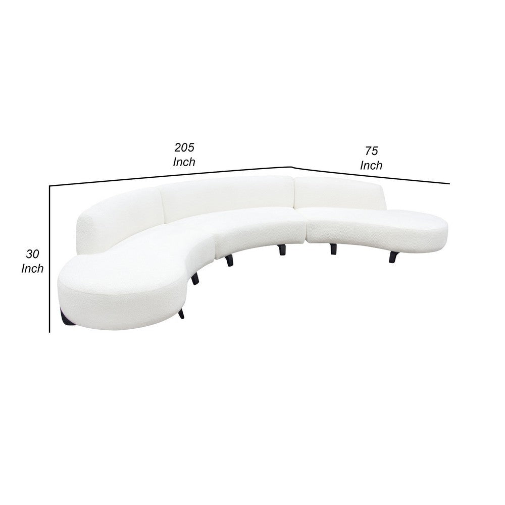 Ikka 3pc Modular Curved Sofa w Chaise | White Faux Shearling | Black Wood BM338810