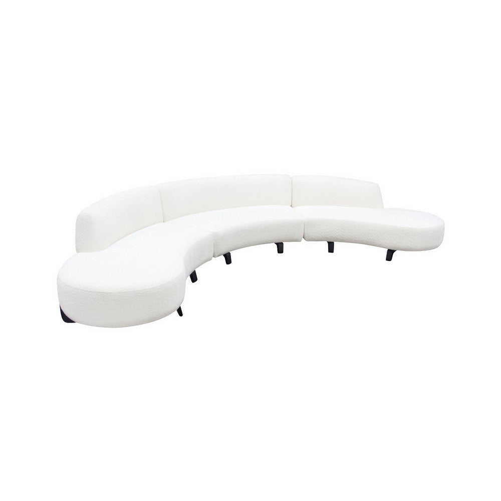 Ikka 3pc Modular Curved Sofa w Chaise | White Faux Shearling | Black Wood BM338810