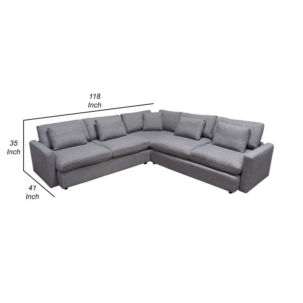 Arcy 3pc L Shaped Sectional Sofa w Square Corner Chair | 5 Pillows | Gray BM338812