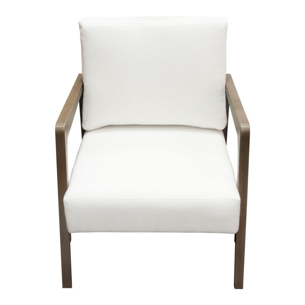 Deni Accent Armchair | White Polyester Linen Seat | Curved Wood Legs