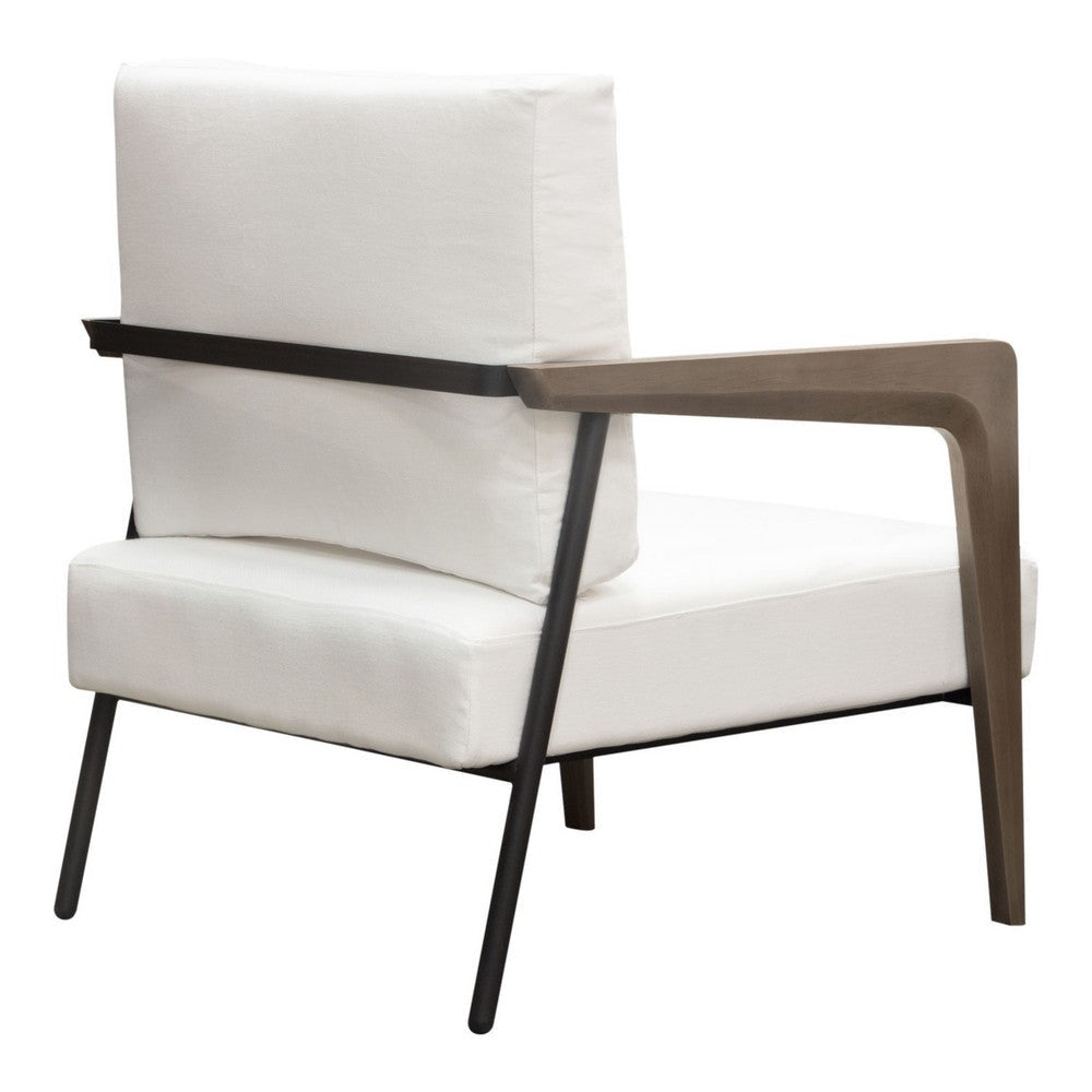 Deni Accent Armchair | White Polyester Linen Seat | Curved Wood Legs BM338814