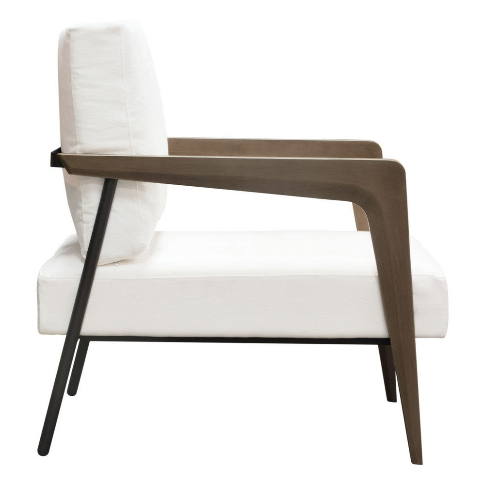 Deni Accent Armchair | White Polyester Linen Seat | Curved Wood Legs
