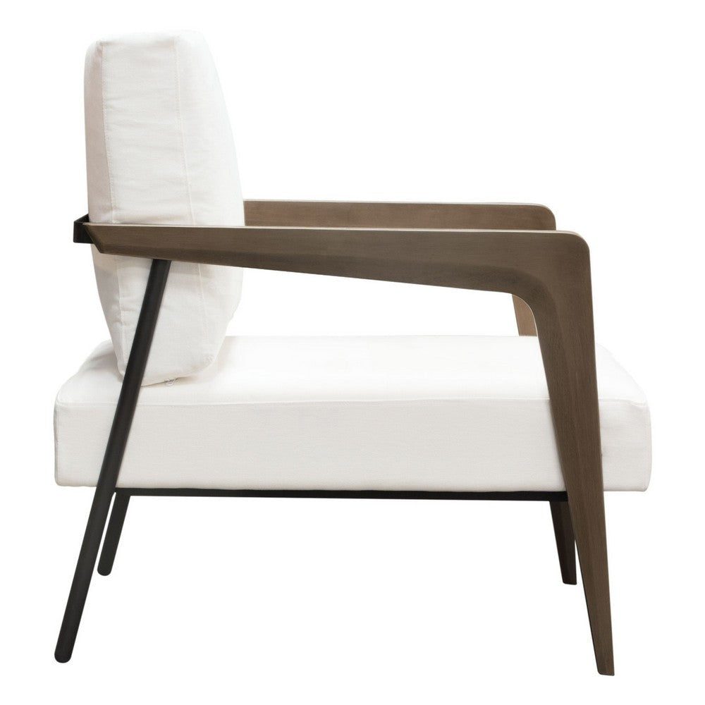Deni Accent Armchair | White Polyester Linen Seat | Curved Wood Legs BM338814