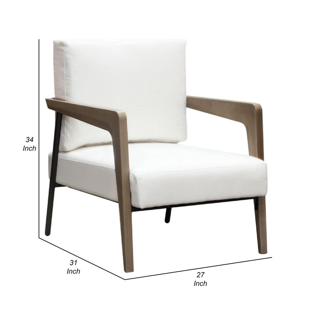 Deni Accent Armchair | White Polyester Linen Seat | Curved Wood Legs BM338814