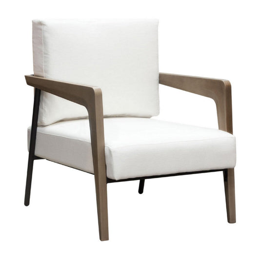 Deni Accent Armchair | White Polyester Linen Seat | Curved Wood Legs
