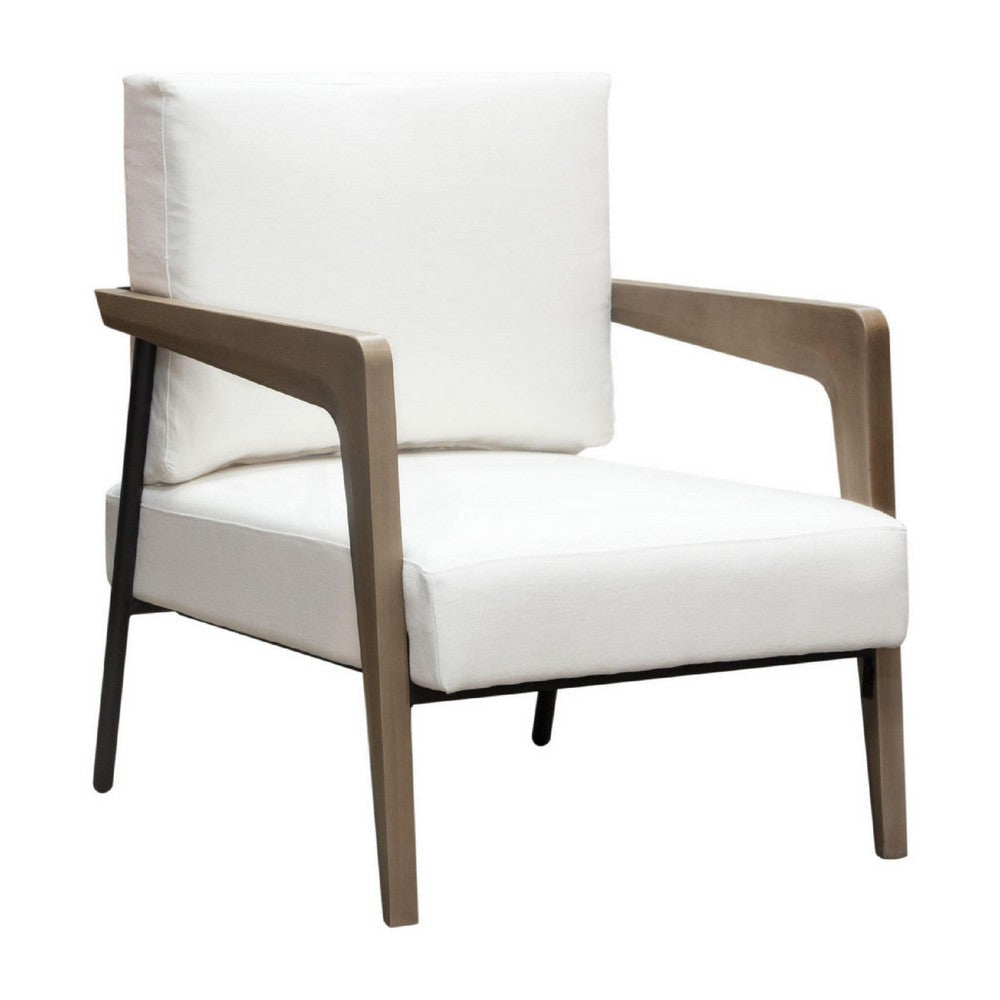 Deni Accent Armchair | White Polyester Linen Seat | Curved Wood Legs