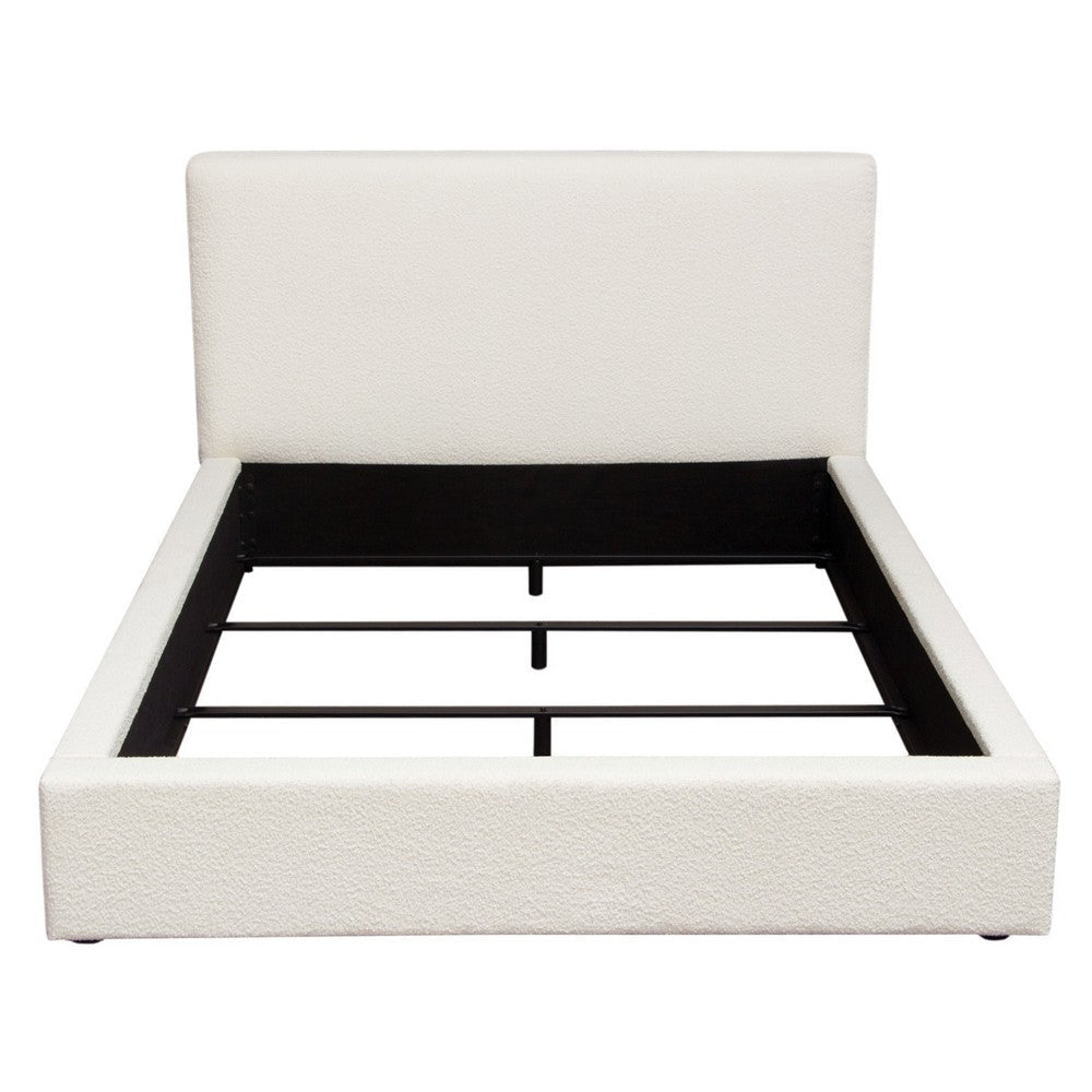 Zea Queen Size Bed w Low Profile Headboard | Ivory Boucle Upholstery BM338815
