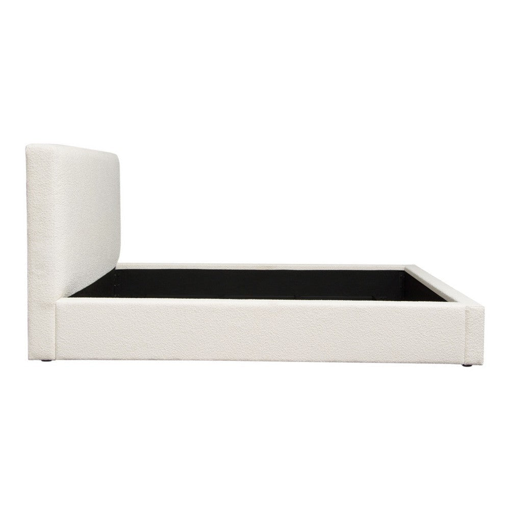 Zea Queen Size Bed w Low Profile Headboard | Ivory Boucle Upholstery BM338815