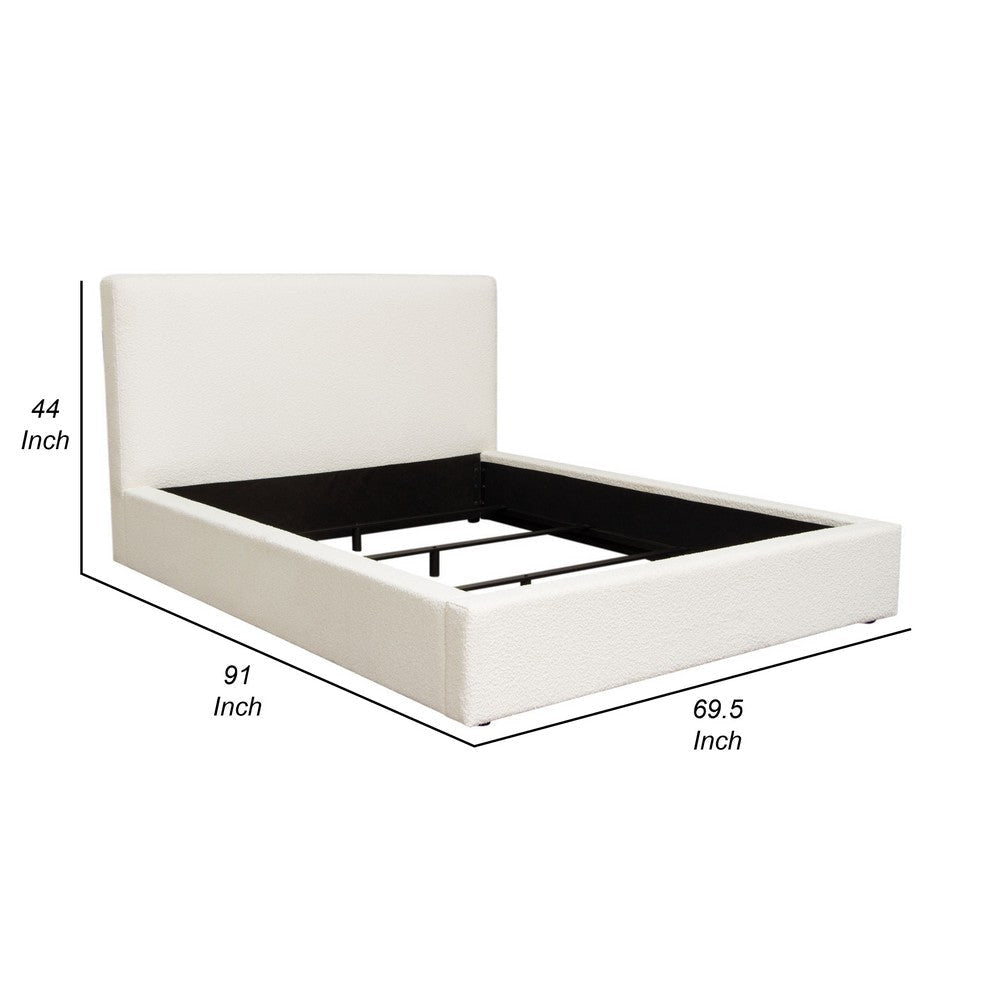 Zea Queen Size Bed w Low Profile Headboard | Ivory Boucle Upholstery BM338815