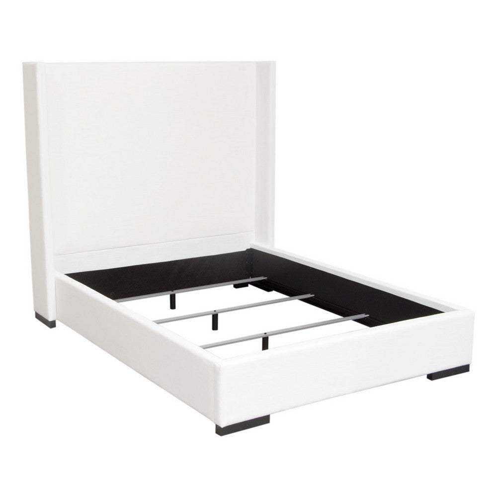 Boa Queen Size Bed w Vintage Wing Headboard | White Linen Upholstery BM338818
