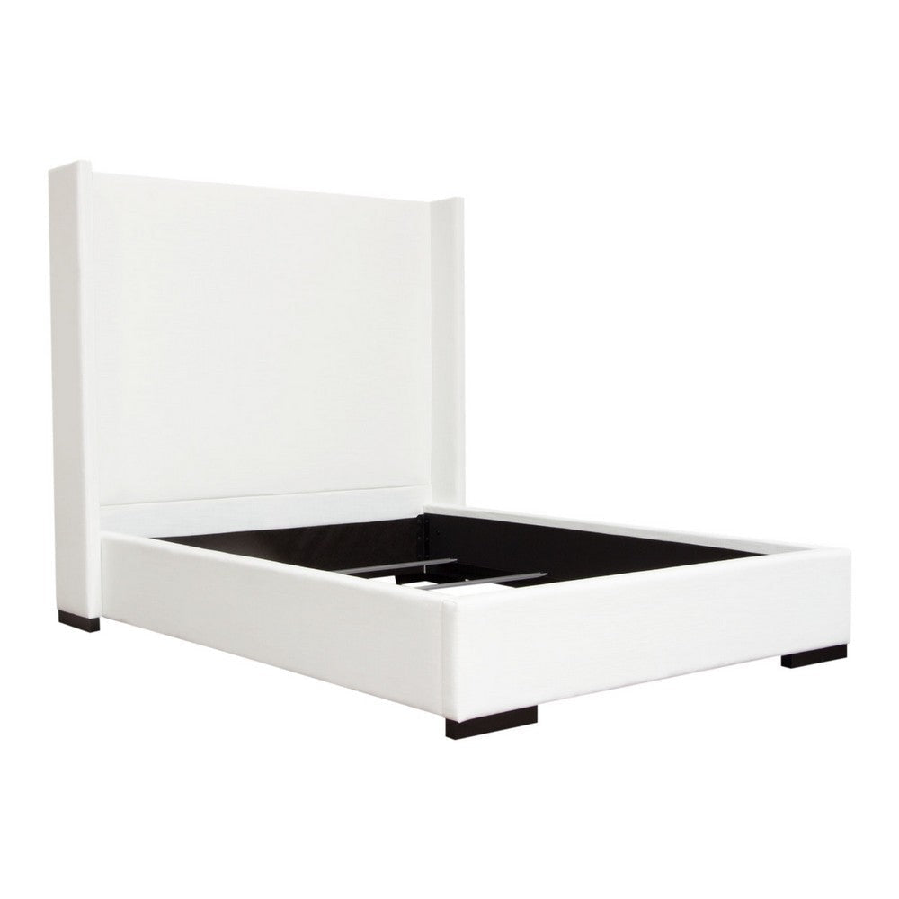 Boa Queen Size Bed w Vintage Wing Headboard | White Linen Upholstery BM338818
