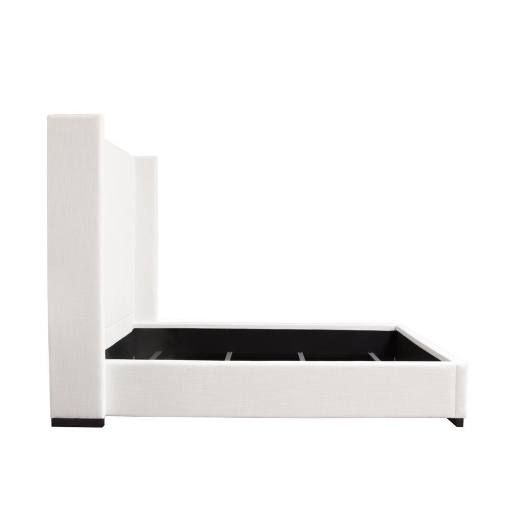Boa King Size Bed w Vintage Wing Headboard | White Linen Upholstery BM338819
