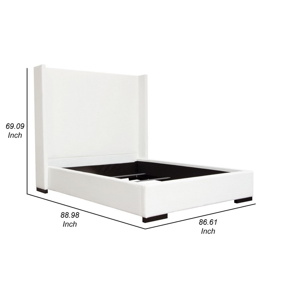 Boa King Size Bed w Vintage Wing Headboard | White Linen Upholstery BM338819