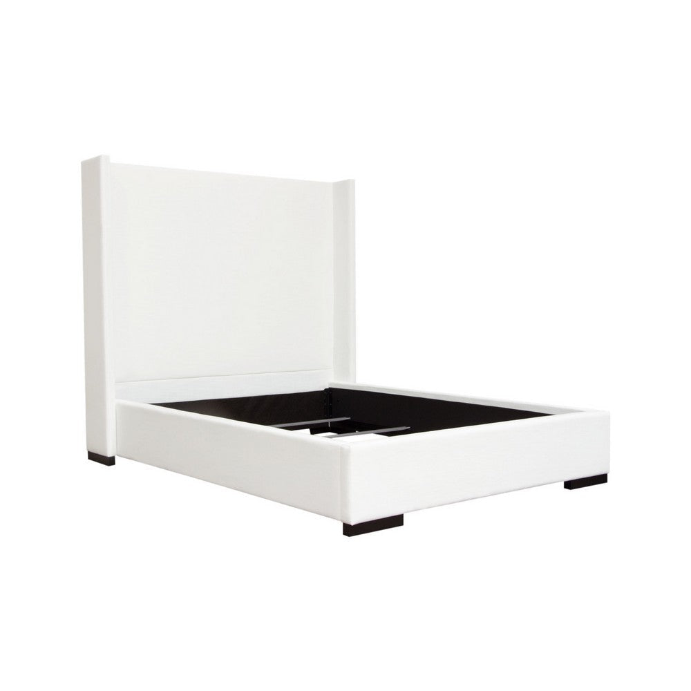 Boa King Size Bed w Vintage Wing Headboard | White Linen Upholstery BM338819