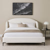 Peli Queen Size Bed | Low Profile Curved Back Ivory Faux Shearling Upholstery