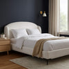 Peli King Size Bed | Low Profile Curved Back Ivory Faux Shearling Upholstery
