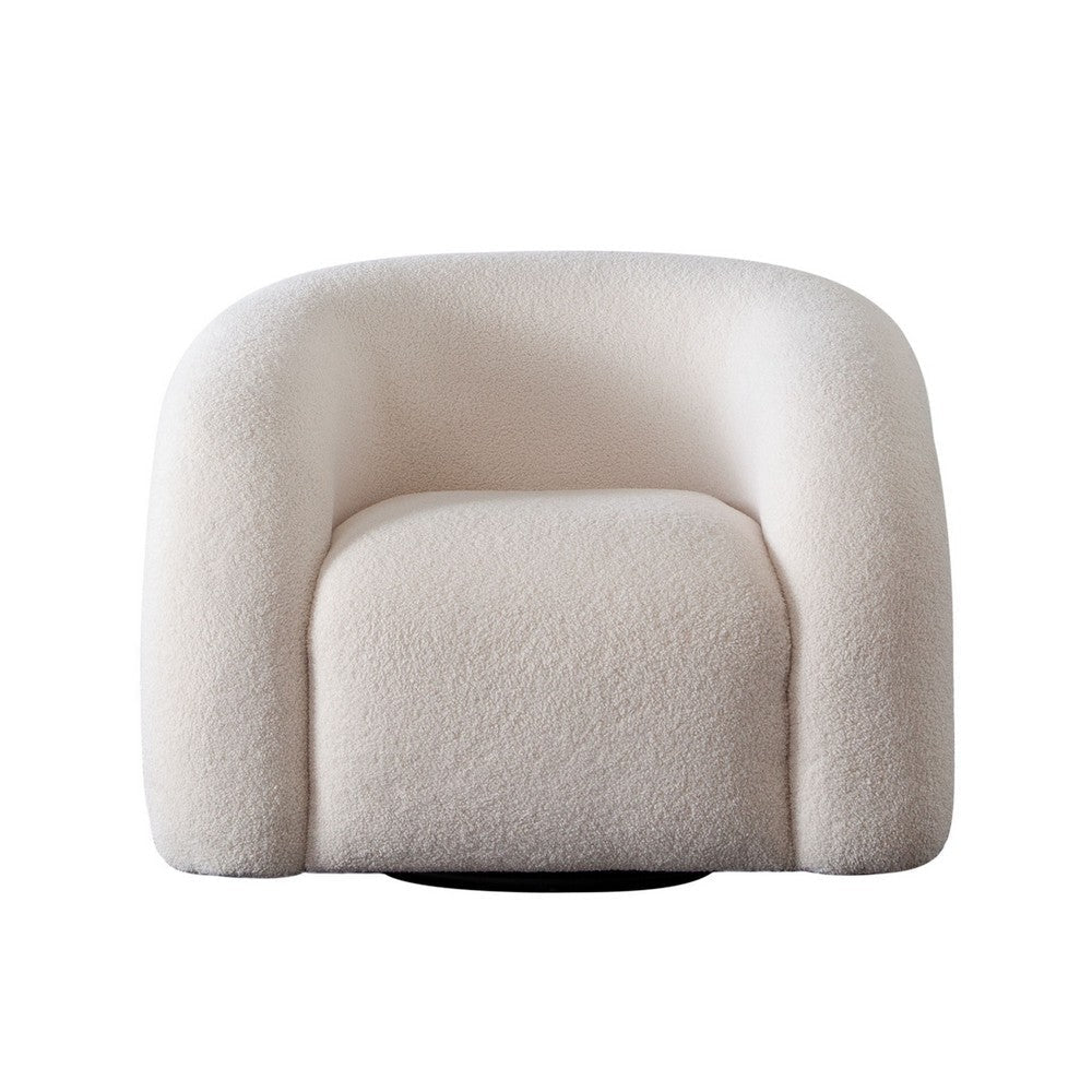 Veny Swivel Accent Chair | Ivory Sherpa Fabric | Curved Barrel Back BM338824
