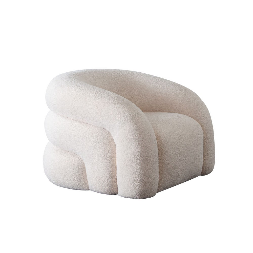 Veny Swivel Accent Chair | Ivory Sherpa Fabric | Curved Barrel Back