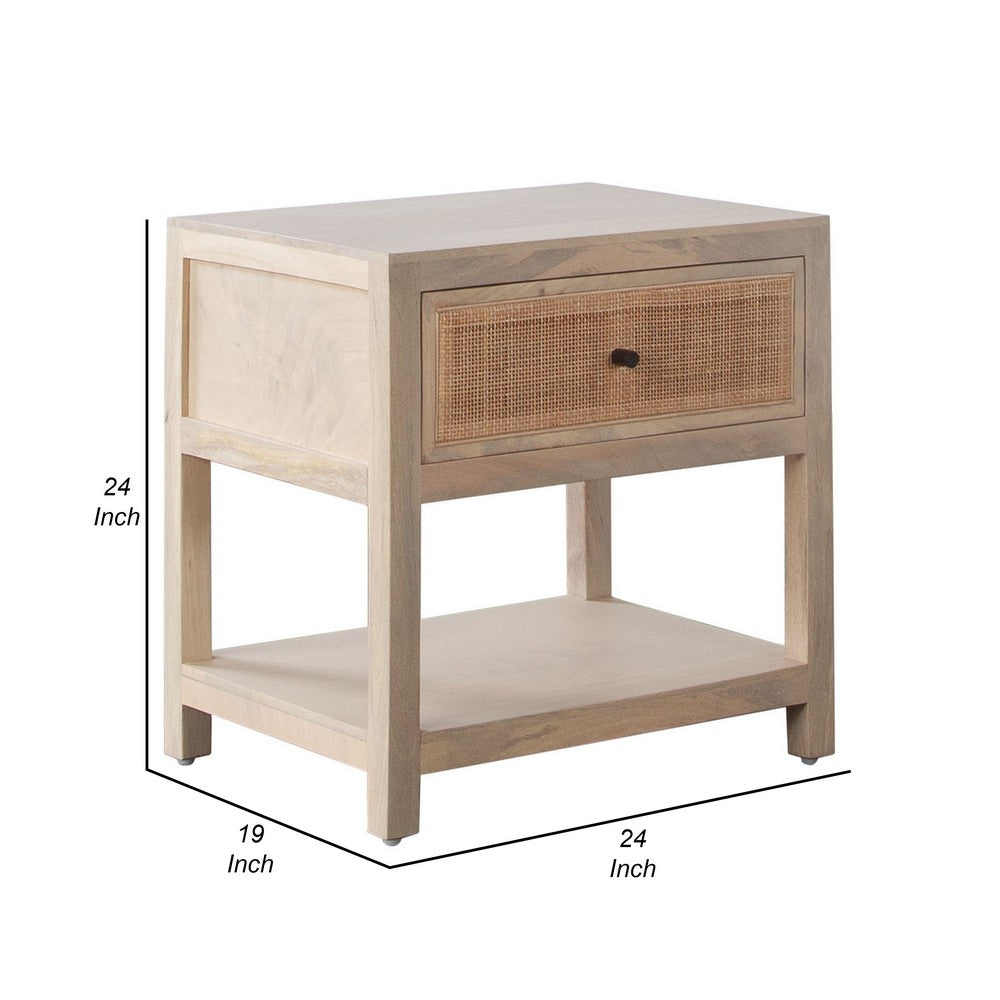 Sley Side End Table | Rattan Woven | Natural Brown Mango Wood 24"
