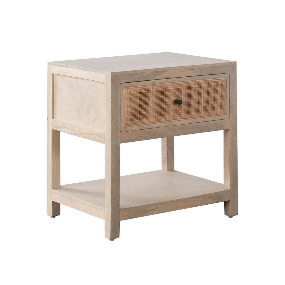 Sley Side End Table | Rattan Woven | Natural Brown Mango Wood 24"