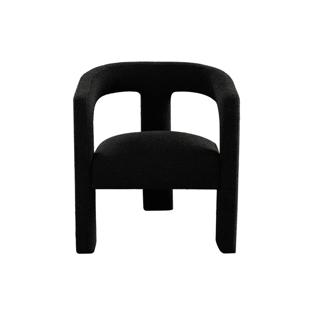 Gely Dining Accent Chair | Open Curved Back w Tripod Base | Black Boucle BM338826