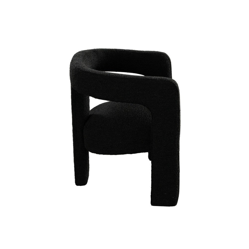 Gely Dining Accent Chair | Open Curved Back w Tripod Base | Black Boucle BM338826