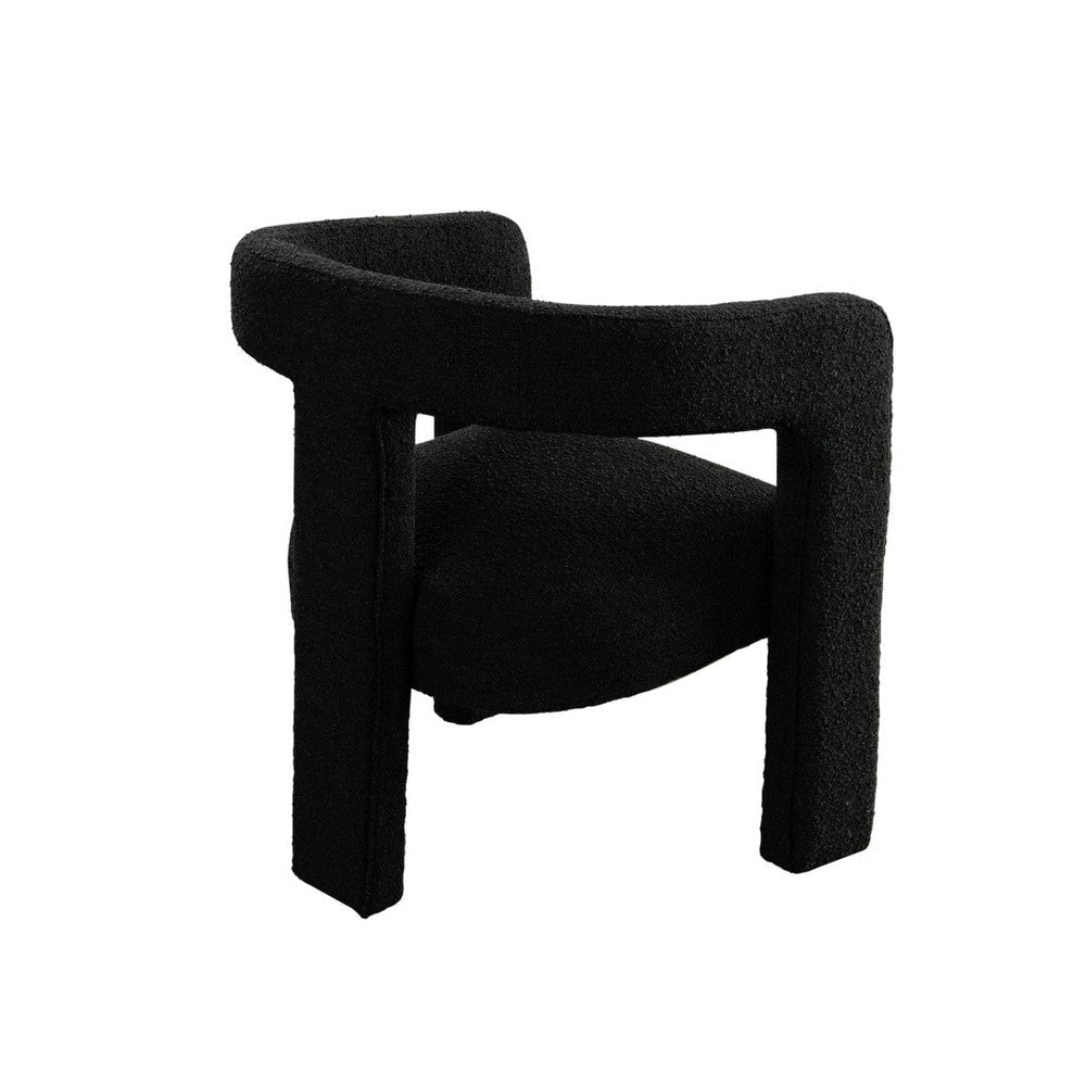 Gely Dining Accent Chair | Open Curved Back w Tripod Base | Black Boucle BM338826