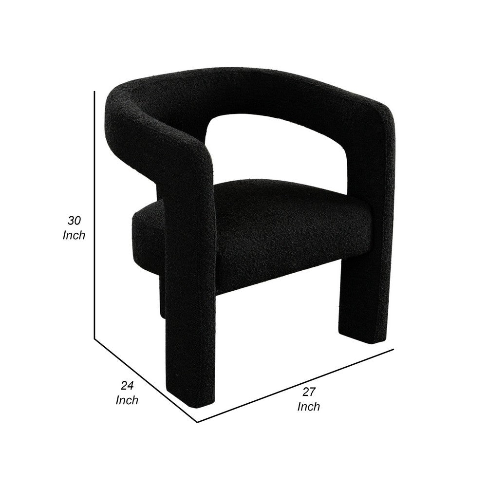 Gely Dining Accent Chair | Open Curved Back w Tripod Base | Black Boucle BM338826