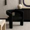 Gely Dining Accent Chair | Open Curved Back w Tripod Base | Black Boucle