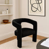 Gely Dining Accent Chair | Open Curved Back w Tripod Base | Black Boucle