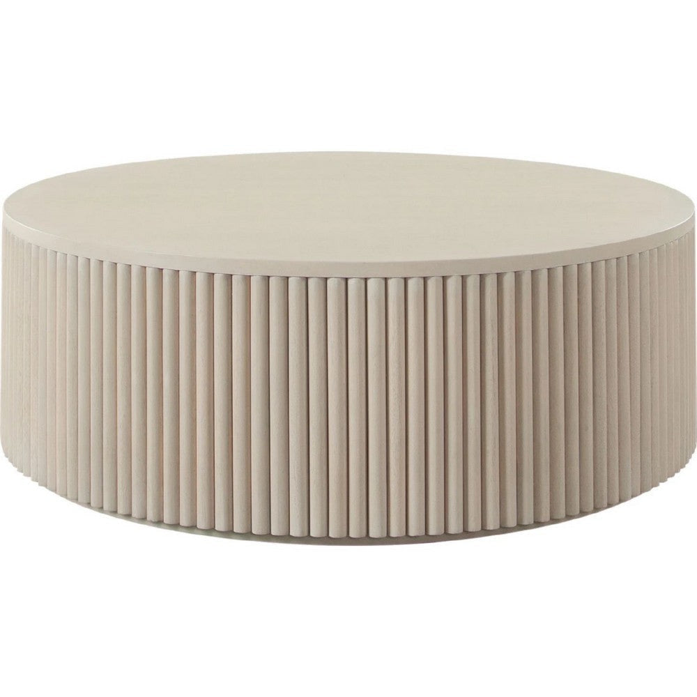 Fely Dining Table Fluted Pedestal Base Grayish Brown Mango 54’’ Round Top BM338827