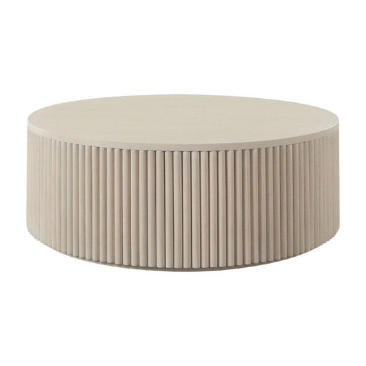 Fely Dining Table, Fluted Pedestal Base, Grayish Brown Mango 54" Round Top