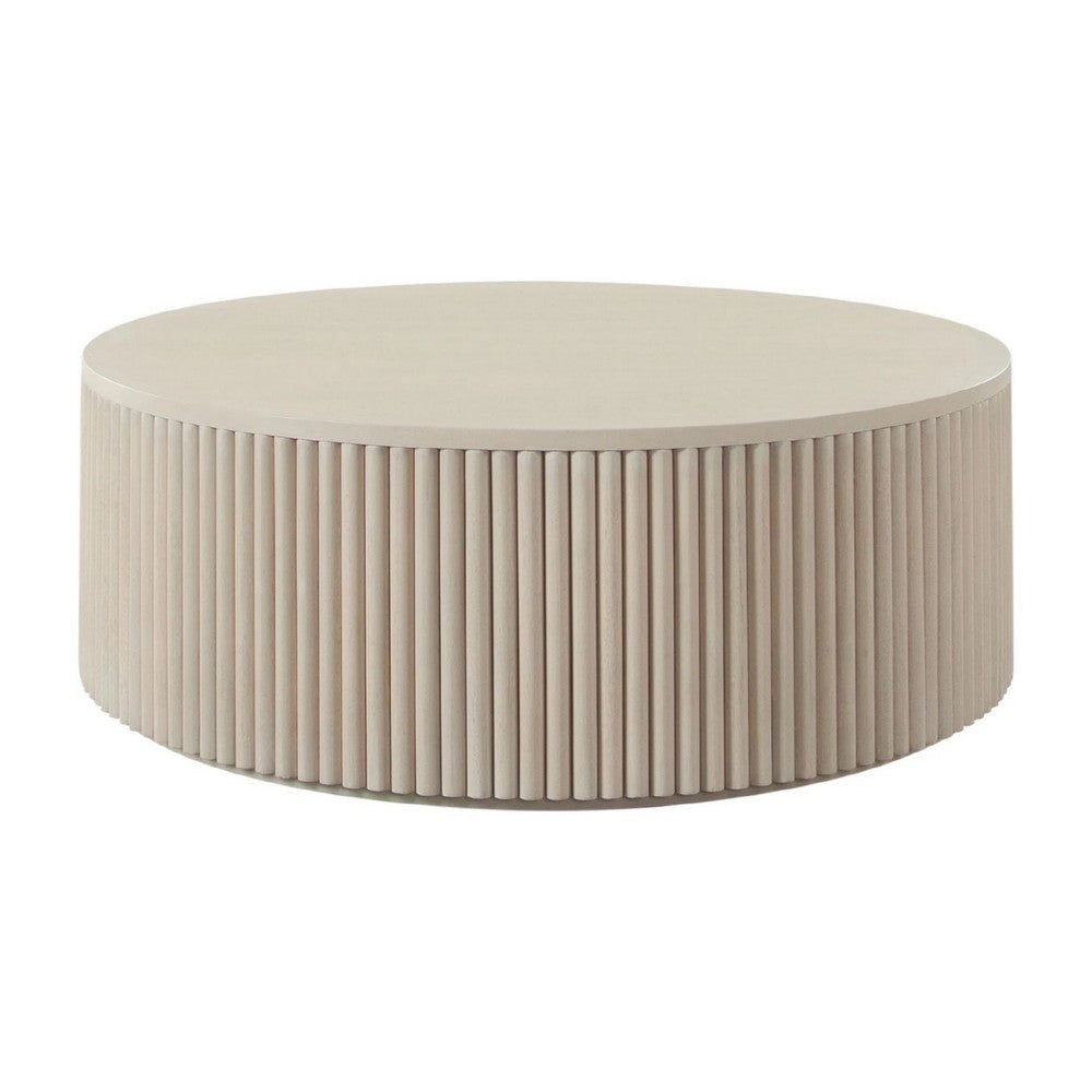 Fely Dining Table, Fluted Pedestal Base, Grayish Brown Mango 54" Round Top